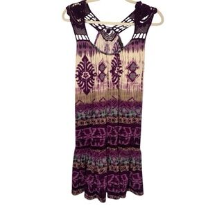 Venus Purple Aztec Crochet Back XL Sleeveless Stretchy Early 2000s Y2K Dress